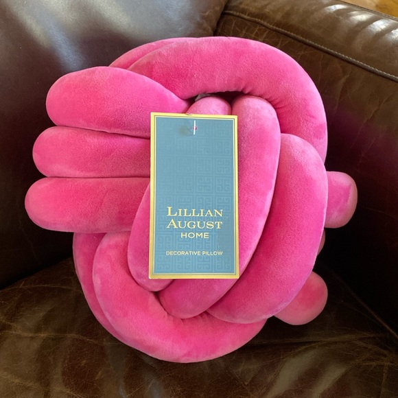 LILLIAN AUGUST HOME PINK KNOT PILLOW 11 INCH NEW ACCENT - Picture 1 of 5